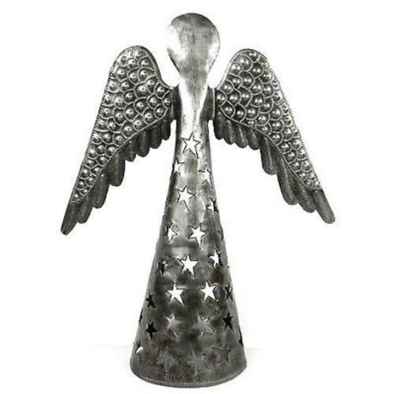 Metallic Up Cycled Steel Angel Decor 14 inches Wings Down Table Accent
